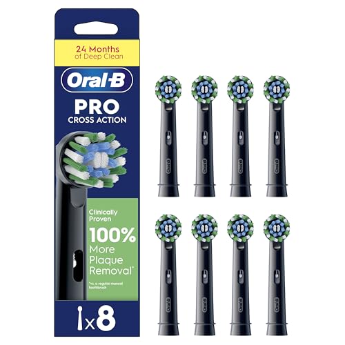 Oral-B Pro Cross Action Black Toothbrush Heads, Pack of 8 Counts, Suitable for Mailbox