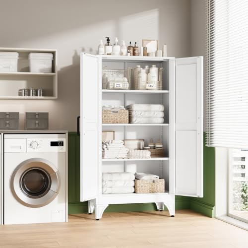 Image of Letaya Metal Storage Cabinet,Small White Kitchen Pantry,for Bathroom /Garage