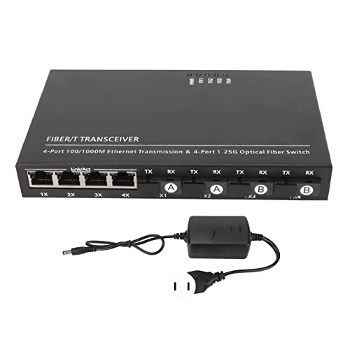 Ciciglow Ethernet Fiber Media Switch, Single Fiber Single Mode Sc Fiber Transceiver, Tx1310Nm Rx1550Nm, 4 Optical Port 4 Electrical Port, 10/100/1000 Mbps #TOP6