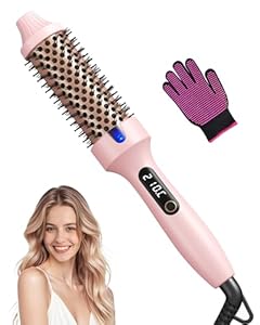 Haokoo Thermal Brush - Thermobürste 38mm für Salon-Styling in 8 Min, Ionische Lockenbürste Reduziert Frizz um 70%, 6 Temperaturstufen mit LED-Display für alle Haartypen geeignet, Doppelspannung, Rosa