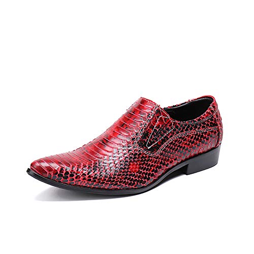 Fashion Business Souliers Simple D'homme Classique Oxford Snakeskin Pointu Chaussures Respirantes Low-Top Mocassins Antidérapantes Chaussures De Mariage,Rouge Cover