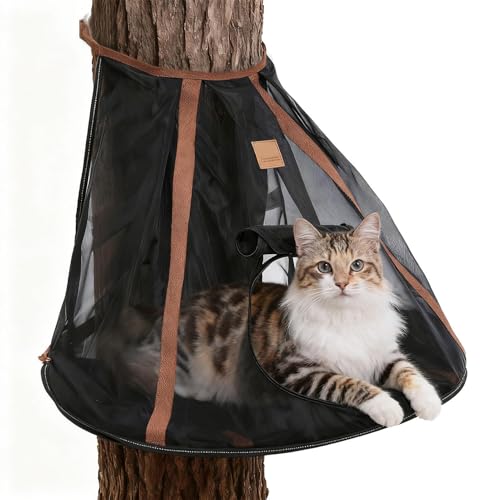Katzen- Hängematten- Bett, Netz- Schlafhöhle, Hängematte mit aufrollbarer Tür, für Haus, Garten, Hinterhof, Terrasse, Rasen, Camping, Wandern, Park