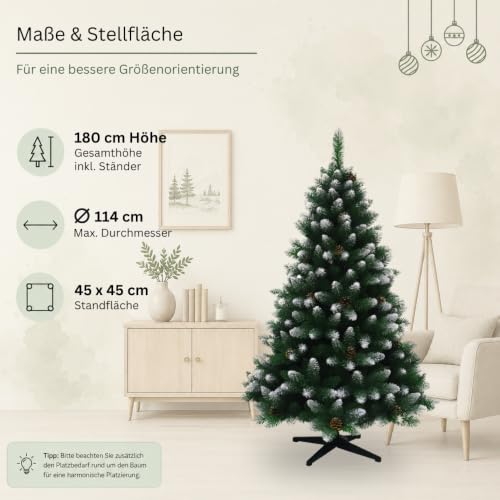 RS Trade Künstlicher Weihnachtsbaum 15013 180 cm in Grün mit Schnee und Tannenzapfen, beschneiter Tannenbaum mit Metallständer… – Ansicht 6