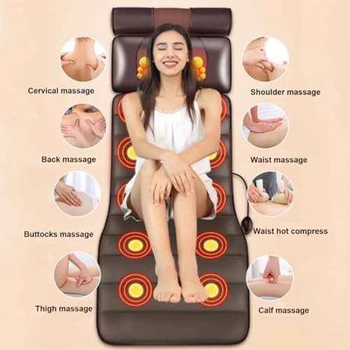 Alfombrilla de masaje de cuerpo completo con almohadillas térmicas, almohadilla masajeadora de espalda portátil para relajación de cuello y músculo, almohadas ajustables, diseño plegable