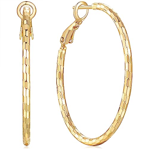 Gold Hoop Earrings for Women 14K Gold Earrings for Women Sparkling Design Hypoallergenic Lightweight Womens Earring Hoops 25 MM/30 MM/40 MM