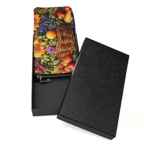 Flowers Fruits Basket Harvest PU Leather Clutch Long Bifold Wallet, Coin Purse Credit Pass Case, Durable Card-Holder Money Storage for Women Men3