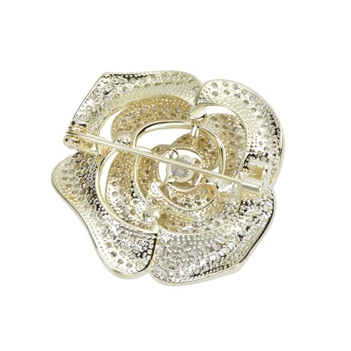 Image of Elegant Crystal Blooming Rose Flower Brooch Lapel Pin Breastpin for Women Birdal Cardigan Hat Scarf Suit Sweater Floral Pins
