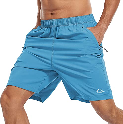 Image of CBlue Men's Outdoor Quick Dry Lightweight Sports Shorts Zipper Pockets (Medium, Mountain Blue)