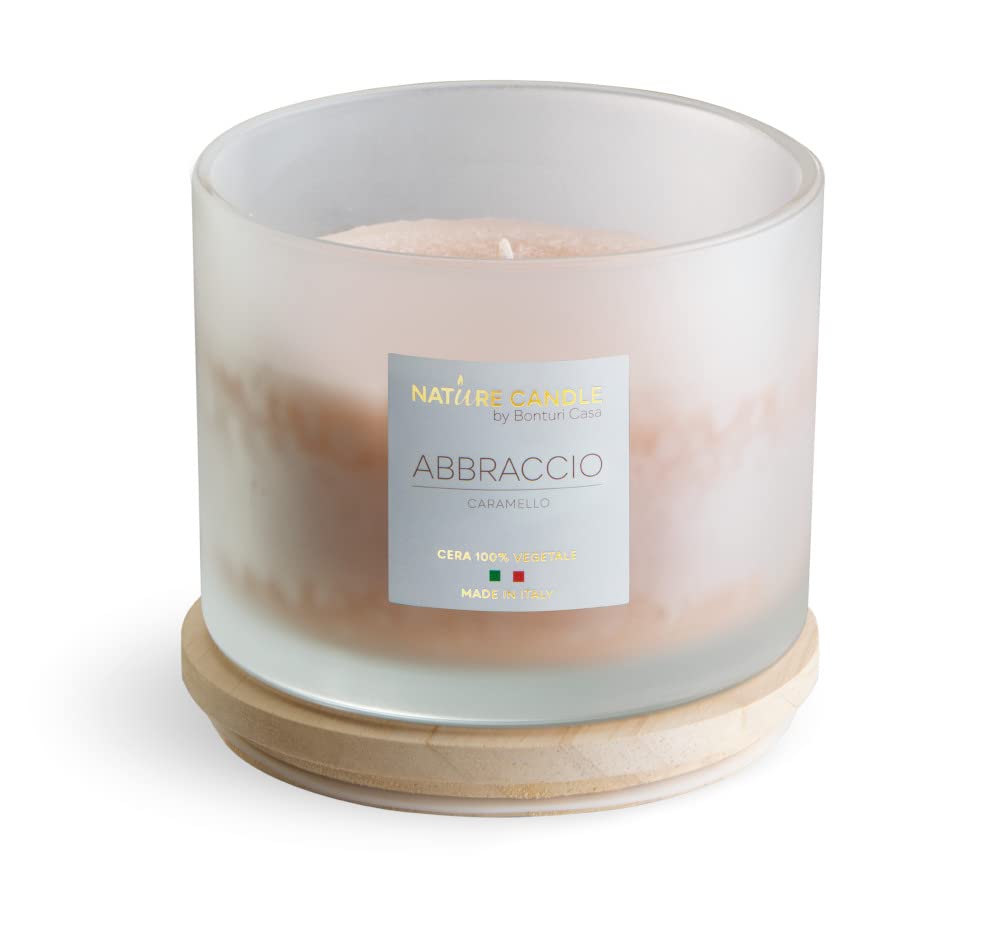 NATURE CANDLE candela profumata 100% cera vegetale - Linea Amati 380g Abbraccio - Caramello