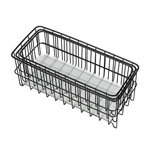 [Set Of 3] Farmhouse Decor Small Metal Wire Storage Organizer Basket Bins For Bathroom, Kitchen, Cabinets, Shelves, Pantry, Closets, Laundry Room, Under Sinks,Garage - Black #TOP6