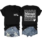 Women Casual Shirt, Massage Therapist Shirt for Professionals Summer V-Neck Short Sleeve Graphic Tops Black