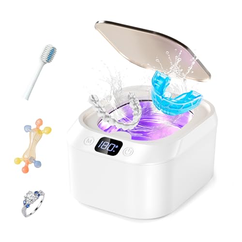 Ultrasonic Retainer Cleaner Kunphy 48KHz 24W Ultrasonic U-V Cleaner Machine with 3 Modes Digital Timer for Mouth Guard Toothbrush Heads Invisalign Braces