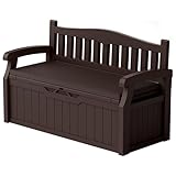 Devoko 80 Gallon Storage Bench with Cushion, Lockable Deck Box for Patio Furniture, Garden Decor and Outdoor Seating for Cushions, Garden Tools and Pool Supplies (Dark Brown, 80 Gallon with Cushion)