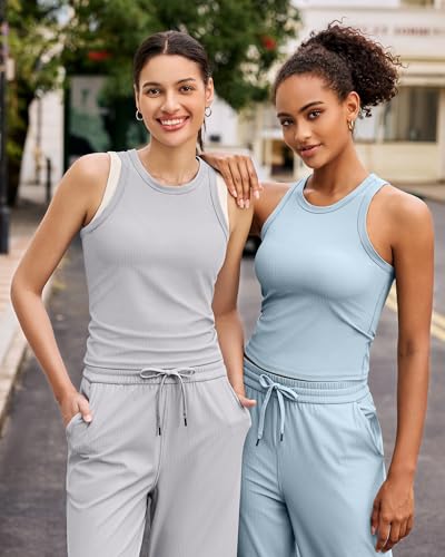 Image of G4Free Workout Tank Tops for Women Slim Fitted Racerback Ribbed Athletic Gym Yoga Tanks Summer Casual