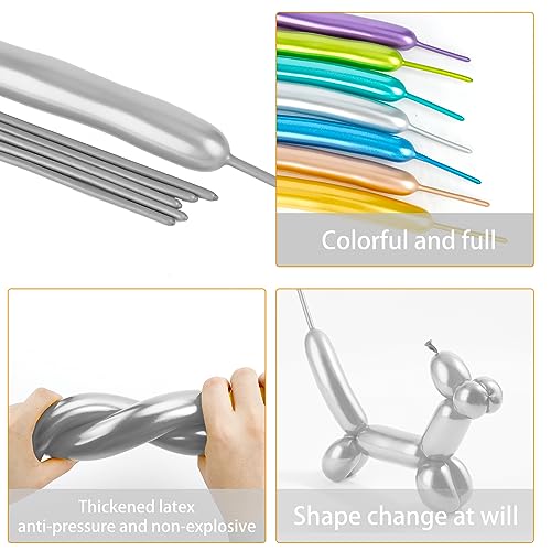 Image of 100 Pcs Silver 260 Balloons, Long Balloon for Tying Balloon Arch, Latex Animal Long Skinny Twisty Magic Balloon Twisting Art Kit for Home Office Game Banquet DIY Projects Party Decorations Supplies