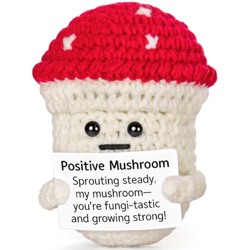 Emotional Support Crochet, Positive Crochet Mushroom, Encouragement Gifts for Women Men Birthday Christmas Self Care Friends Coworkers Relaxation Gift