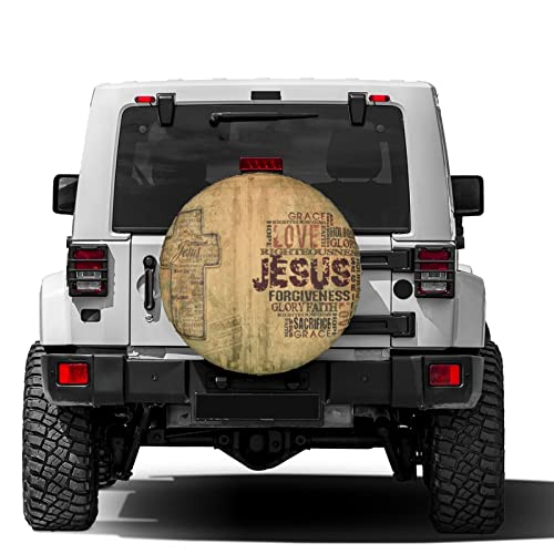 Image of Christian Religious Bible Verse Jesus Words with Cross Spare Tire Cover Dust-Proof Wheel Tire Cover Fit Trailer, RV, SUV and Many Vehicle 15 Inch