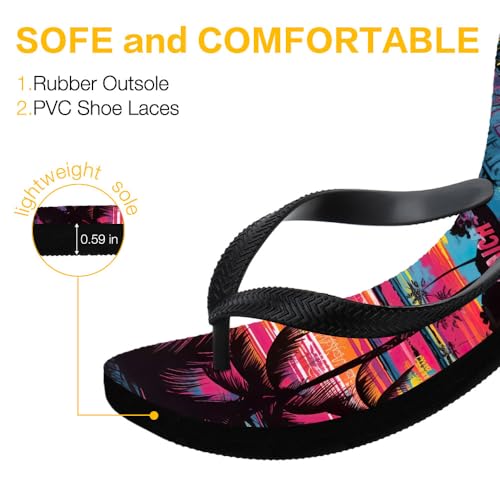 Unisex Flip Flops with Palm Trees & City Prints Holiday Parties Hawaiian Thong Sandals Lightweight Anti - Slip Beach Rubber Shower Shoes Summer Comfortable Slippers Two-Tone Footwear3