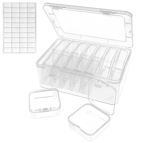 Guyuyii 15 Pcs Bead Storage Containers with Labels | BPA-Free Clear Plastic Organizer Box with Hinged Lid for Earrings, Jewelry, Diamond Painting | Po