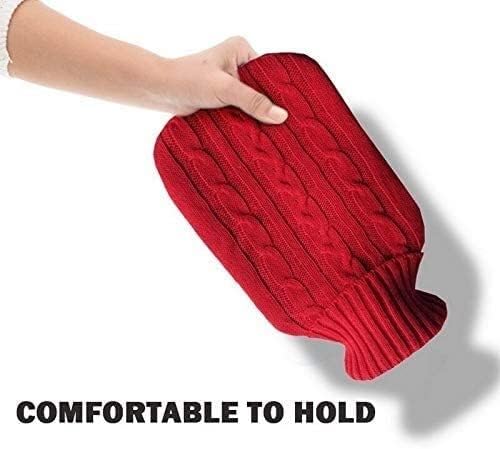 Hot Water Bottle, Winter 2000ml Hot Water Bottle Knitted Cover Solid Color Bag Cloth Cover Hand Warmer Winter Soft Hot Water Bottle Warming Bag (Color : Red) (Color : Wine Red)