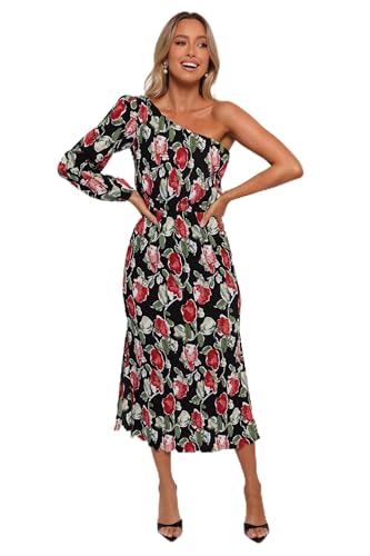 Image of Petal & Pup Women's Pontee One Shoulder Pleated Midi Dress