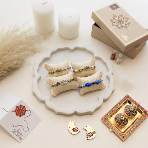 Image of Premium Handmade Designer Rakhi Set for Brother and Bhabhi Adjustable Couple Rakhi with Roli Chawal & Nariyal