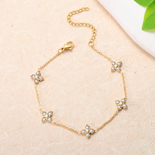 Surgical Steel 14K Gold Plated Bracelet for Women Tennis Adjustable Bracelets Cute Link Bracelets Hypoallergenic CZ for Trendy Women2