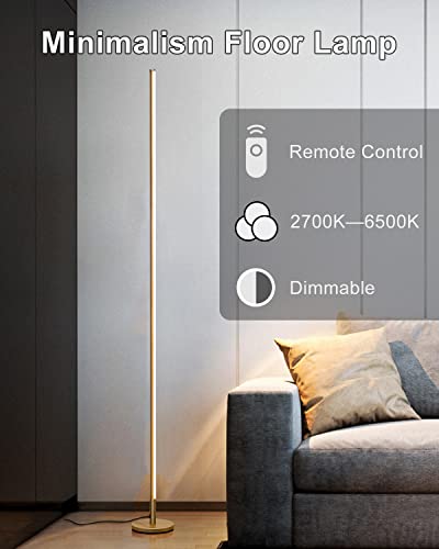 Tacahe Minimalist Corner Floor Lamp - 2700K-6500K Dimmable Led Night Light - Modern Standing Mood Lamp With Remote Control For Living Room, Bedroom - 57" 12W - Gold #TOP1