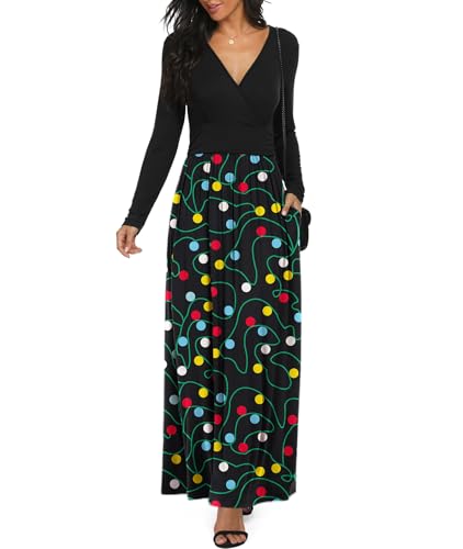 Image of LILBETTER Women Long Sleeve Deep V Neck Loose Plain Long Maxi Casual Dress