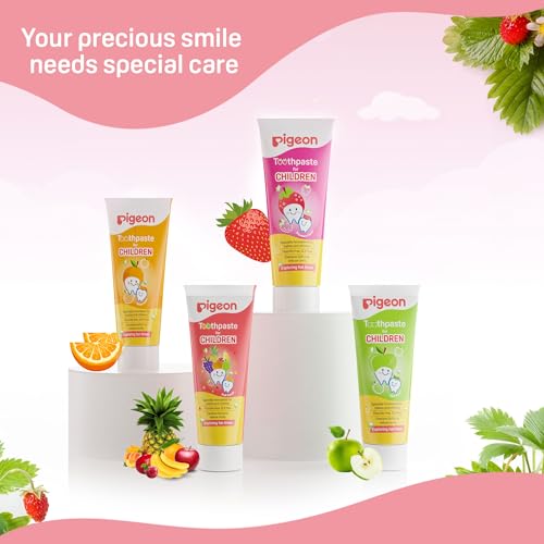 Image of Pigeon Children Toothpaste Tripack 45 g (2 Orange + 1 Strawberry) | Fluoride & SLS Free | Colour & Paraben Free | pH-Balanced Gentle Oral Care