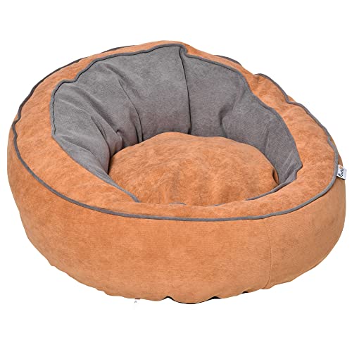 Pawhut Cama para Perros y Gatos Pequeños Cojín Suave para Mascotas Pequeños Redondo 59x59x30 cm Naranja y Gris
