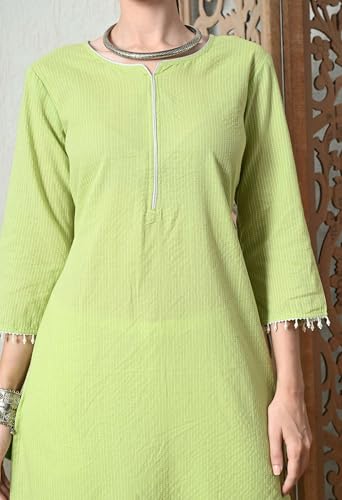Image of Amazon Brand - Tavasya Women Cotton Katha Straight Regular Fit Kurta | Solid Ethnic Kurti | 3 /4 Sleeve Casual & Office Wear |Kurta for Women