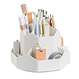 ESSOSWAY Schreibtisch Organizer - 360° Drehbar - Stiftehalter - 9 Sortierfächer - Büro Home Office Schule Zubehör - Weiß