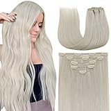 LaaVoo Blond Clip in Extensions Echthaar Haarteile 35cm Naturliche Haarverlangerung Clip in Tressen Echthaar 70g 5Stück Clip Haarverlangerung Echthaar Platinblond Echt Haar Clips