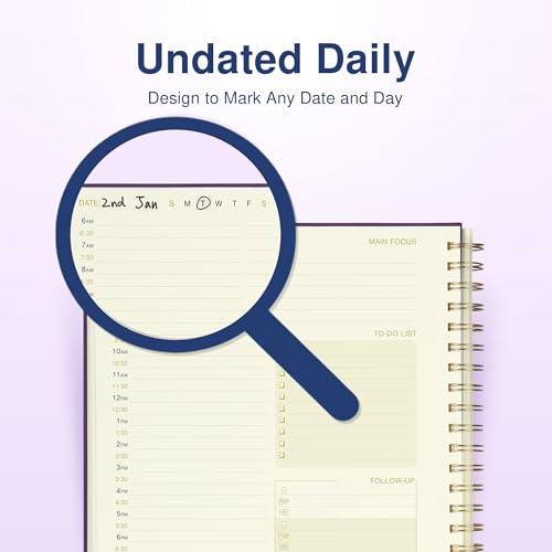 undated daily planner to do list hourly schedule 2027 2026 2025 calendar amp holiday habit tracker 180 pages letter size 8534 x 1134 sheets hardcover wire-o spiral bound notebook indigo
