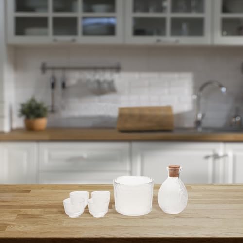 Set japonés de 6 copas para sake con jarra de vidrio martillado miniatura 5