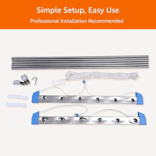 Image of Amazon Basics Stainless Steel Ceiling Cloth Dryer (Economy Model, Blue) - 6 Pipes x 6 Feet with UV-Protected Ropes & Pulley - Space-Saving Drying Stand for Balcony