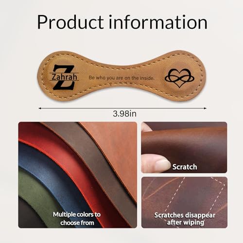 Image of Personalized Leather Magnetic Bookmarks - Custom Magnetic Leather Bookmark with Engraved Logo Text, Vintage Bookmark Clips Customized Gifts for Women, Kids, Men, Book Lovers, Mother, Father