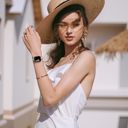 Image of STIROLL Slim Leather Bands Compatible with Apple Watch Band 38mm 40mm 41mm 42mm(Series 11 10), Top Grain Leather Watch Thin Wristband for iWatch SE 9 8 7 6 5 4 3 2 1 (Beige Rose Gold)