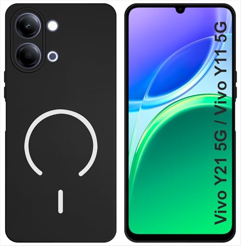 Image of SBMS Silicone Back Cover Case for Vivo Y21 5G / Vivo Y11 5G | Soft Micro-Fibre Lining Inside | Magsafe Print On Back Side Camera Protection Bump | Shockproof Case Vivo Y21 5G 2026 (Black)