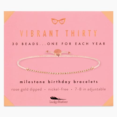 Lucky Feather 30th Birthday Gifts for Women | 30th Birthday Bracelet 14K Gold, Silver, Rose Gold Dipped Beads on Adjustable Cord | gifts for women birthday unique | Vibrant thirty