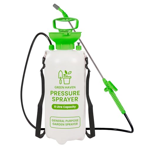 Green Haven 8 Litre Garden Pressure Sprayer Pump Action Sprayer with Adjustable Nozzle & Carry Strap Weed Killer Pesticide & Fertiliser Sprayer