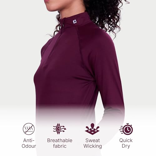 Image of Enamor Full Sleeve High Neck Medium Length Pull on Dry Fit T-Shirt for Women - Slim Fit - A310