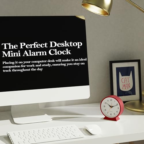 Image of AYRELY 4.5 inch Analog Alarm Clock,Small Retro Desk Clock Battery Operated,Silent Metal Table Clock with Light for Living Room Decor,Bedroom,Bedside,Shelf (red)