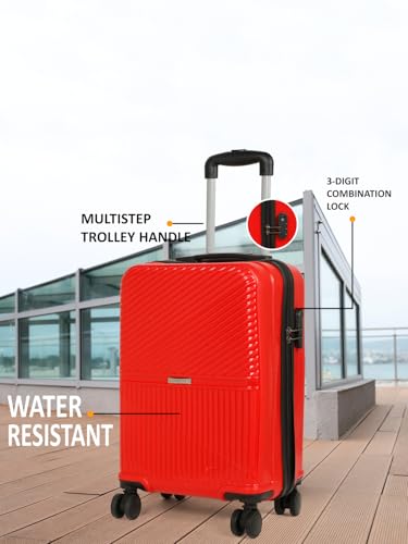 Image of Teakwood Small Size 8 Wheels Trolley Bag, Hard Cabin with Zipper Closure, Adjustable Push Button & Cross Side Strap, Number Lock System 360 Degree (Small, Red)