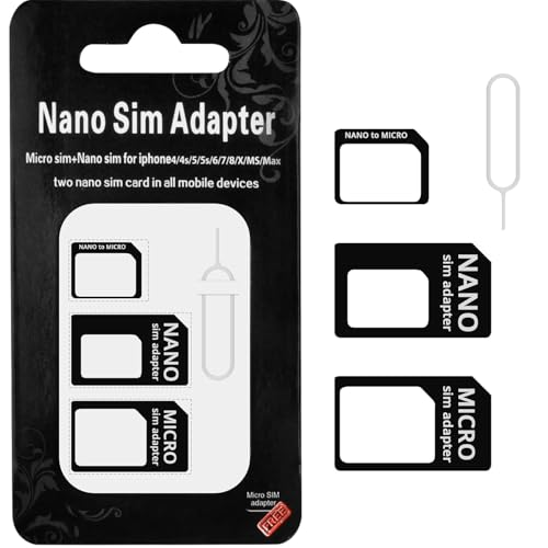 TECHZOCO Adaptador Nano SIM 4 en 1, Adaptador nanoSIM, Adaptador MicroSIM, Convertidor de Tarjeta SIM, Adaptador de Tarjeta SIM Multiusos, Incluye Clip para extraer SIM de Regalo Universal