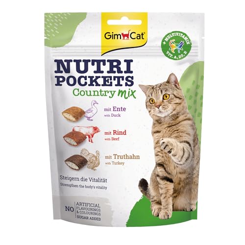 GimCat Nutri Pockets Country Mix - Knuspriger Katzensnack mit cremiger Füllung und funktionalen Inhaltsstoffen - 1 Beutel (1 x 150 g)