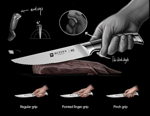 Wizeka FT-002 Steak Knives Set Of 8, German Stainless Steel 5 Inches Serrated Straight Edge Steak Knife Set thumb #1