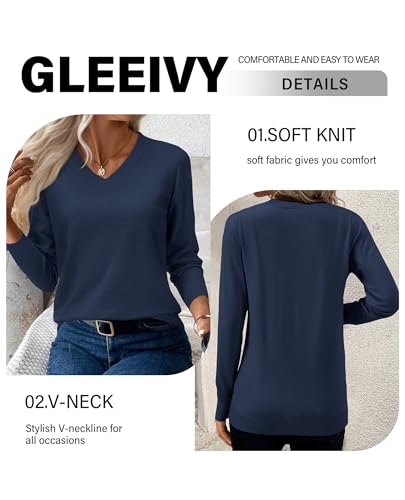 Image of Women's Spring Sweaters 2026 Casual Long Sleeve Pullover V Neck Lightweight Sweatshirts Cute Blouse Tops