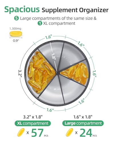 PULIV Large Pill Bottle Organizer, Supplement Organizer for Holding 6 Various Vitamins, Pill Box Case with Anti-Mixing & Wide Opening Design, Easy to Retrieve Meds, Includes 20 Pcs Stick-on Labels - Image 3
